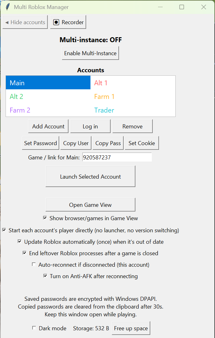 The main window in light mode