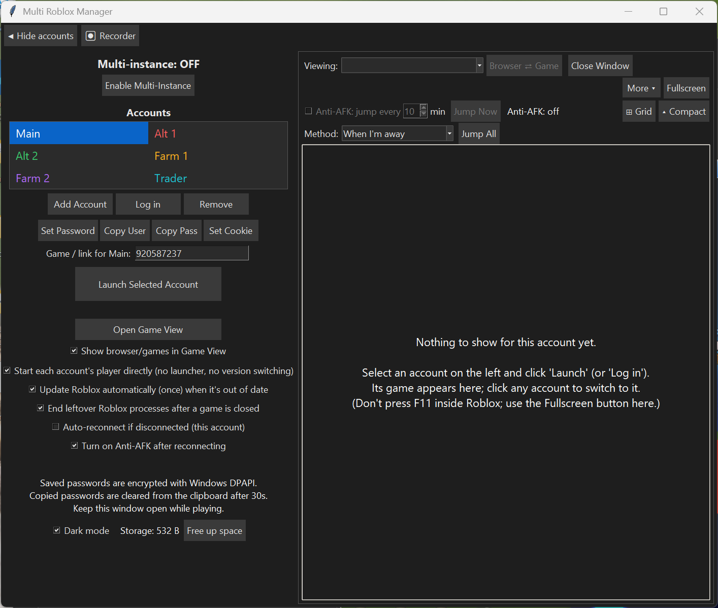 Game View, before any game is launched